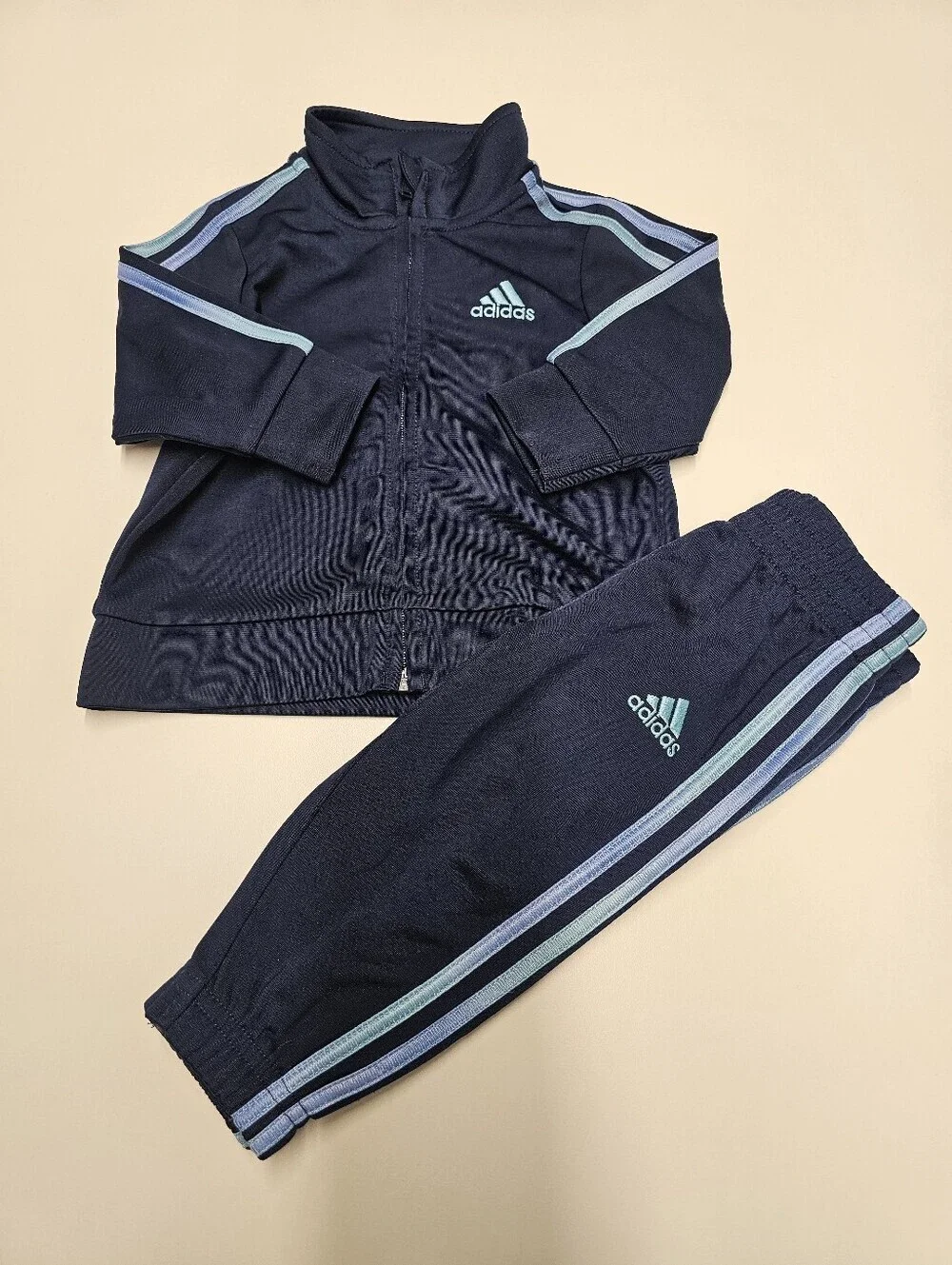 Adidas Cute Navy Track Jacket and Joggers Tracksuit with Light Blue Stripes